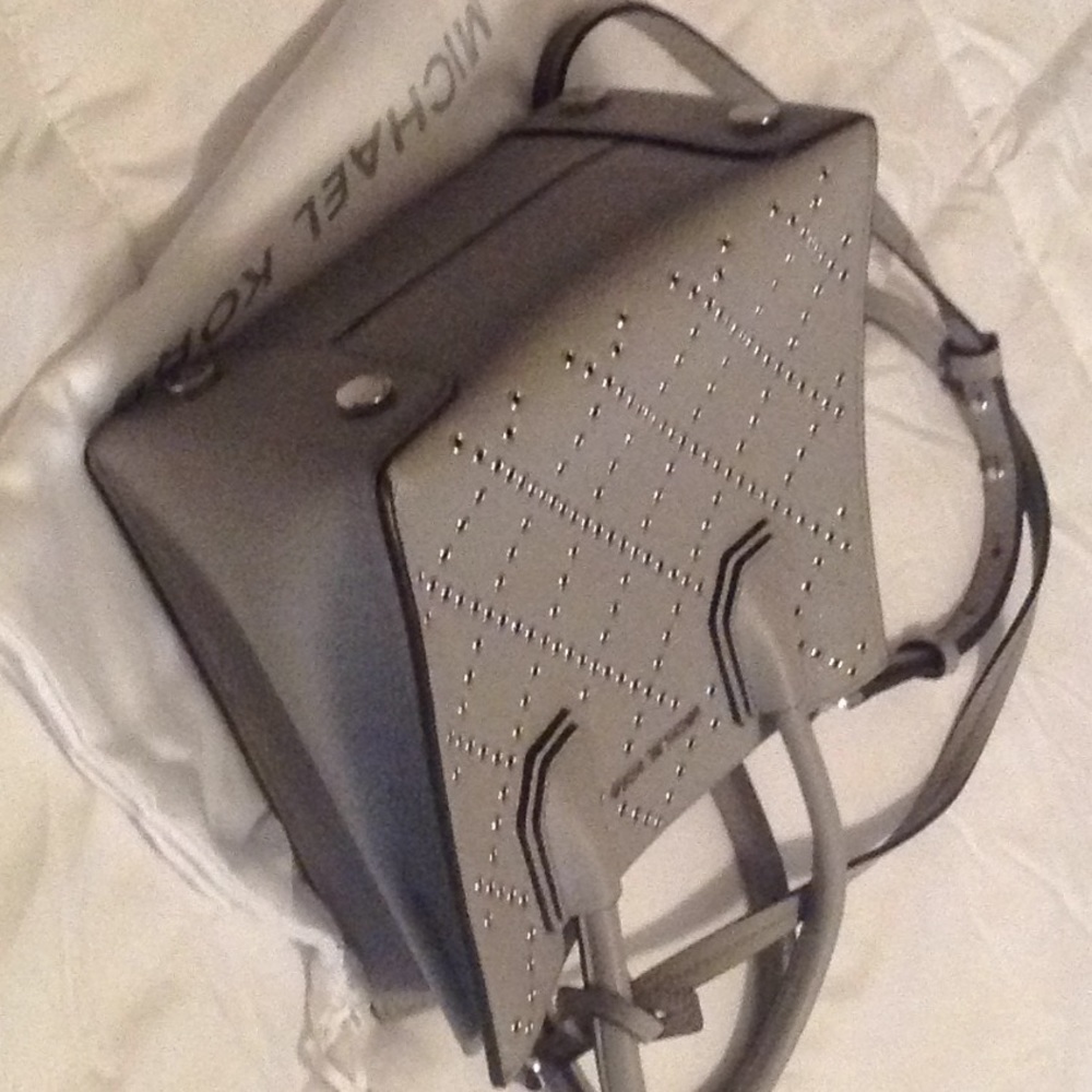Auth Michael Kors Gray Studded rivet mini tote 2 way Shoulder Bag - Picture 3 of 3